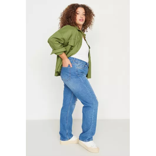 Jeans Trendyol Curve, Reňk: Gök, Ölçeg: 4XL, 3 image