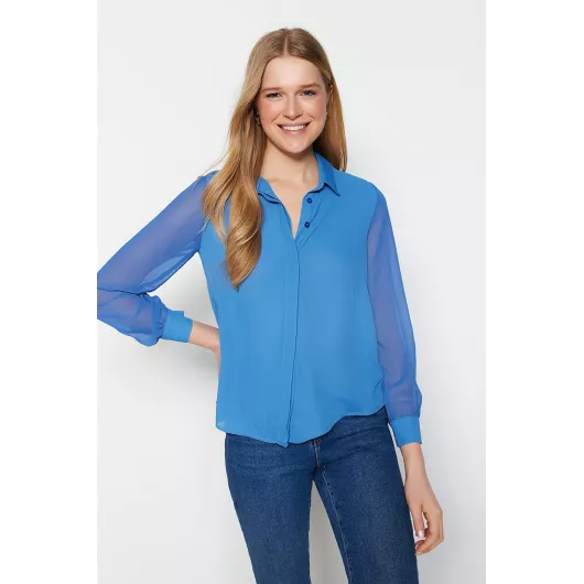 Рубашка TRENDYOLMILLA, Цвет: Синий, Размер: 40, изображение 2