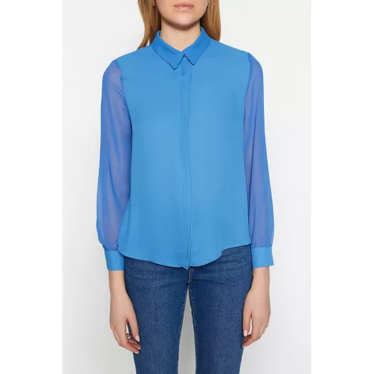 Рубашка TRENDYOLMILLA, Цвет: Синий, Размер: 40, изображение 4
