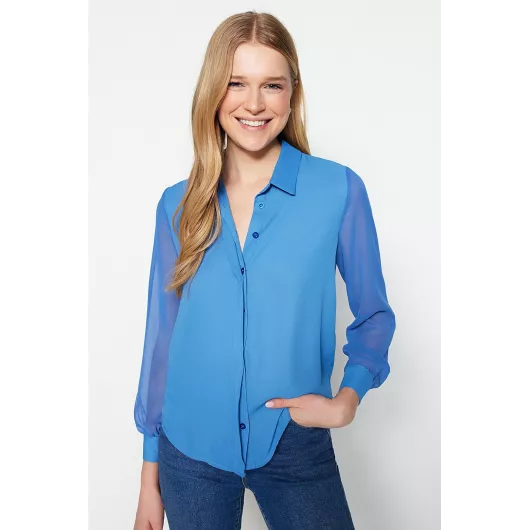 Рубашка TRENDYOLMILLA, Цвет: Синий, Размер: 40