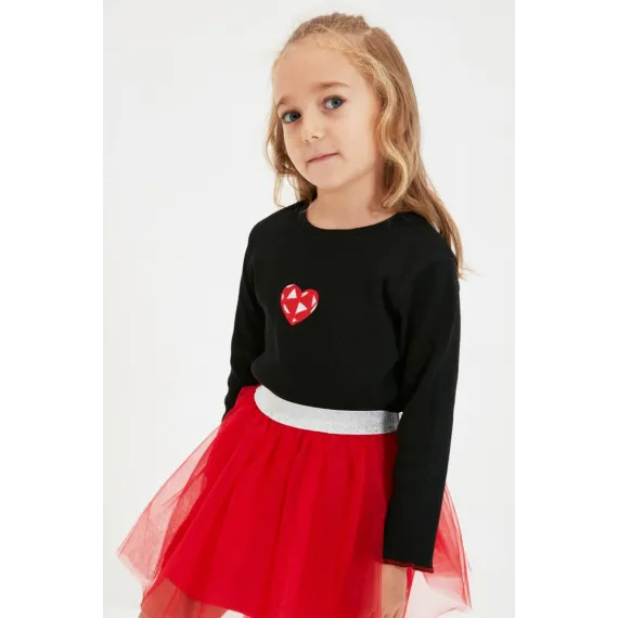 Gyz çaga bluzka TRENDYOLKIDS, Reňk: Gara, Ölçeg: 6-7 ýaş