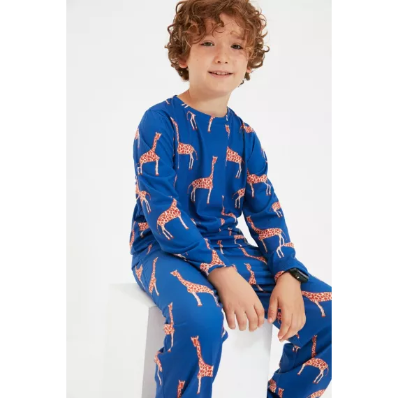 Oglan çagalar pižama komplekti TRENDYOLKIDS, Reňk: Goýy gök, Ölçeg: 4-5 ýaş