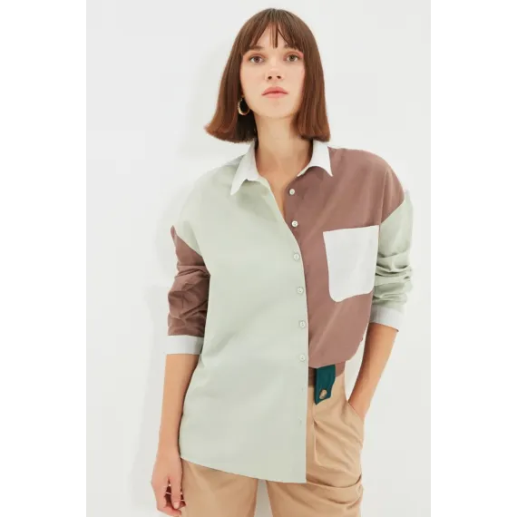 Рубашка TRENDYOLMILLA, Цвет: Коричневый, Размер: 40, изображение 3