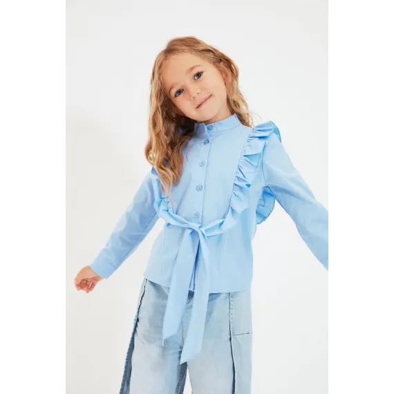 Gyz çagalar köýnek TRENDYOLKIDS, Reňk: Açyk gök, Ölçeg: 7-8 ýaş
