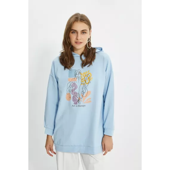 Свитшот TRENDYOL MODEST, Цвет: Голубой, Размер: M, изображение 3