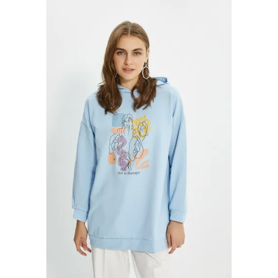 Свитшот TRENDYOL MODEST, Цвет: Голубой, Размер: S, изображение 3