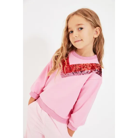 Свитшот тонкий TRENDYOLKIDS, Цвет: Розовый, Размер: 5-6 лет, изображение 2