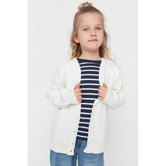 Gyzlar üçin kardigan TRENDYOLKIDS, Reňk: Bež, Ölçeg: 9-10 ýaş, 2 image