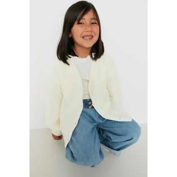 Gyzlar üçin kardigan TRENDYOLKIDS, Reňk: Bež, Ölçeg: 5-6 ýaş, 2 image