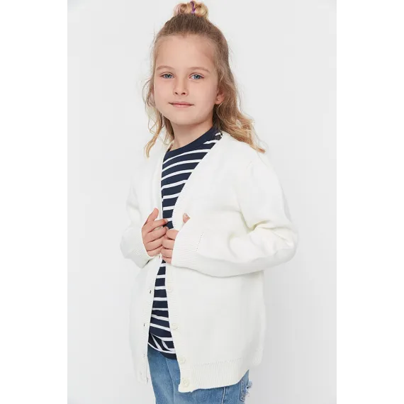 Gyzlar üçin kardigan TRENDYOLKIDS, Reňk: Bež, Ölçeg: 9-10 ýaş, 3 image