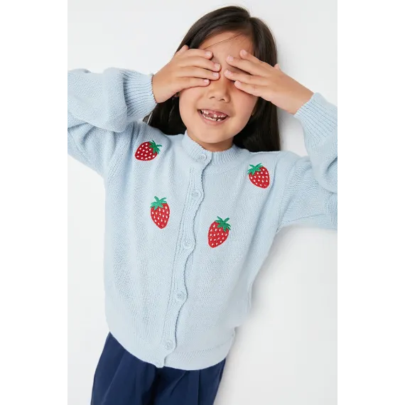 Gyzlar üçin kardigan TRENDYOLKIDS, Reňk: Açyk gök, Ölçeg: 5-6 ýaş