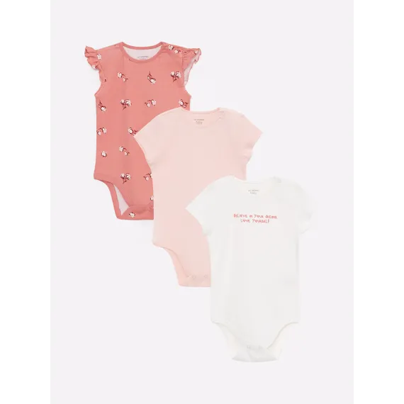 Çaga bodi komplekti 3 sany LC Waikiki, Reňk: Gülgüne, Ölçeg: 3-6 мес.