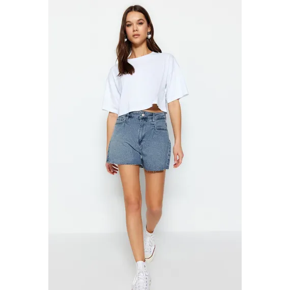 Zenanlar üçin jins şorty TRENDYOLMILLA, Reňk: Gök, Ölçeg: 34, 2 image