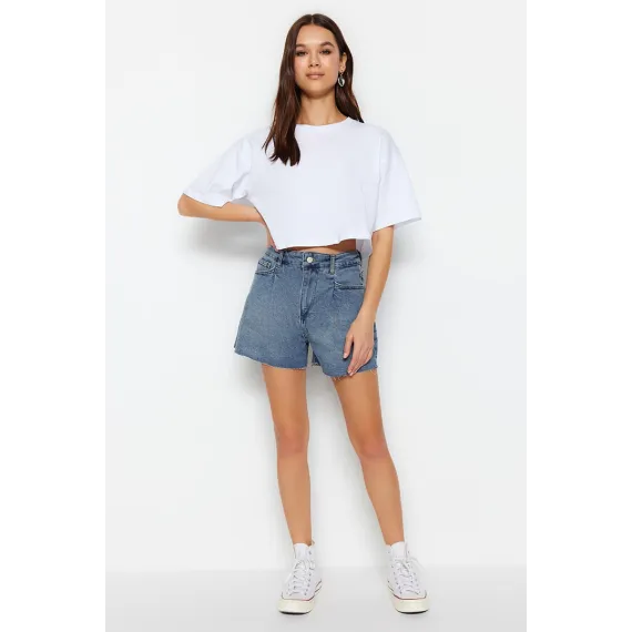 Zenanlar üçin jins şorty TRENDYOLMILLA, Reňk: Gök, Ölçeg: 34, 3 image
