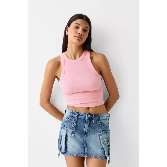 Топ BERSHKA, Цвет: Розовый, Размер: XS
