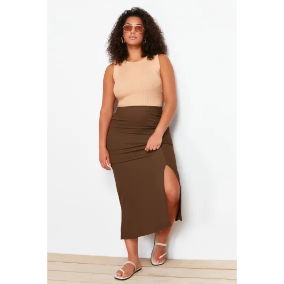 Юбка Trendyol Curve, Цвет: Коричневый, Размер: 3XL, изображение 4