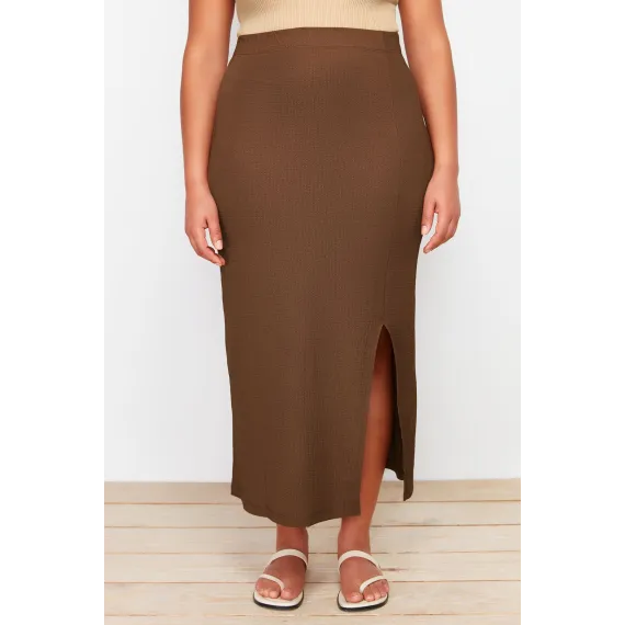 Юбка Trendyol Curve, Цвет: Коричневый, Размер: 3XL, изображение 3