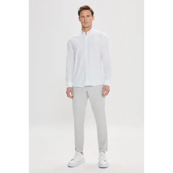 Мужская белая рубашка из 100% хлопка с фланелевой отделкой Oxford Slim Fit с пуговицами на воротнике ALTINYILDIZ CLASSICS, Reňk: Ak, Ölçeg: S, 4 image