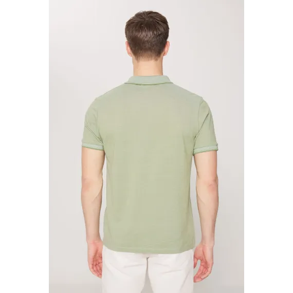 Мужская футболка с поло Slim Fit из хлопковой ткани, не линяет, зеленая ALTINYILDIZ CLASSICS, Reňk: Ýaşyl, Ölçeg: S, 7 image