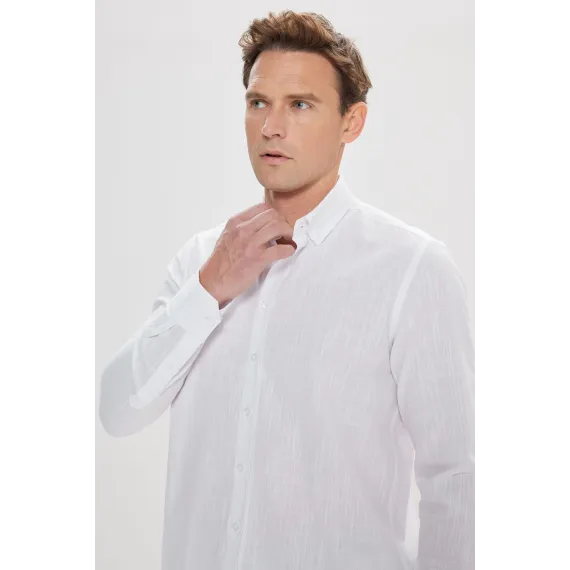Мужская белая рубашка из 100% хлопка с фланелевой отделкой Oxford Slim Fit с пуговицами на воротнике ALTINYILDIZ CLASSICS, Reňk: Ak, Ölçeg: S, 5 image