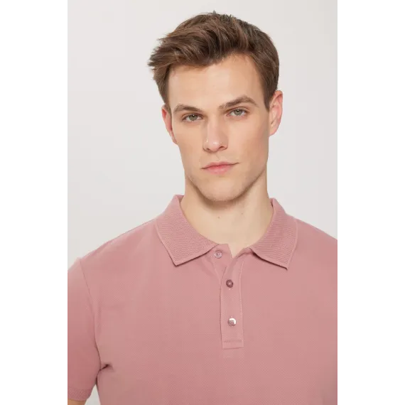 Мужская футболка с поло воротником, Slim Fit, узкая посадка, не мнется ALTINYILDIZ CLASSICS, Reňk: Gülgüne, Ölçeg: S, 8 image