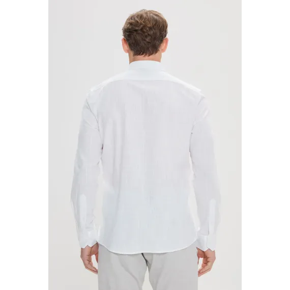 Мужская белая рубашка из 100% хлопка с фланелевой отделкой Oxford Slim Fit с пуговицами на воротнике ALTINYILDIZ CLASSICS, Reňk: Ak, Ölçeg: S, 8 image