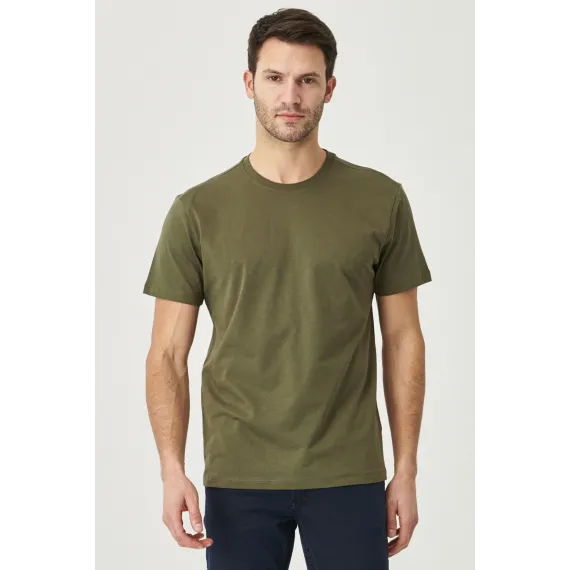 Мужская футболка Slim Fit с круглым вырезом, базовый дизайн ALTINYILDIZ CLASSICS, Reňk: Haki, Ölçeg: M