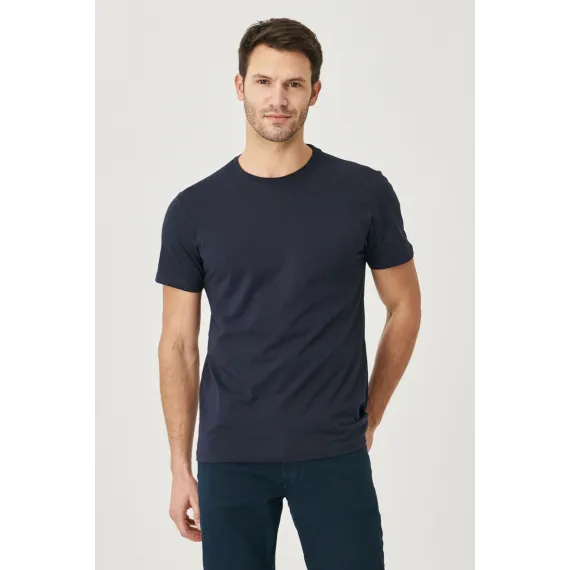 Мужская футболка Slim Fit с круглым вырезом, базовый дизайн ALTINYILDIZ CLASSICS, Reňk: Goýy gök, Ölçeg: S, 3 image