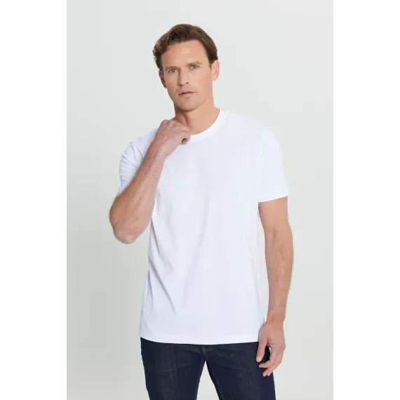 Мужская белая футболка Slim Fit с круглым вырезом, 100% хлопок ALTINYILDIZ CLASSICS, Цвет: Белый, Размер: M, изображение 6