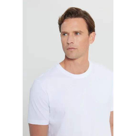 Мужская белая футболка Slim Fit с круглым вырезом, 100% хлопок ALTINYILDIZ CLASSICS, Цвет: Белый, Размер: L, изображение 7