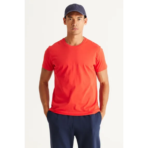 Мужская футболка Slim Fit с круглым вырезом, базовый дизайн ALTINYILDIZ CLASSICS, Reňk: Gyzyl, Ölçeg: S