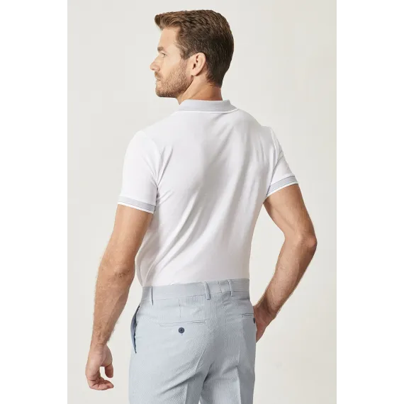 Мужская хлопковая футболка Slim Fit с отложным воротником, не мнется ALTINYILDIZ CLASSICS, Reňk: Ak, Ölçeg: XXL, 6 image