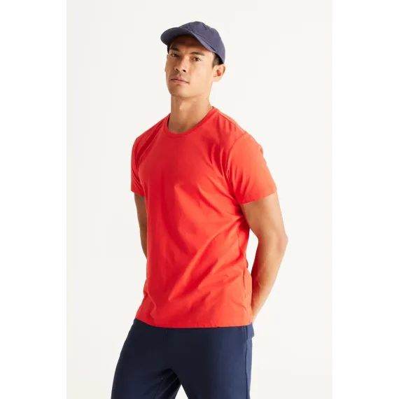 Мужская футболка Slim Fit с круглым вырезом, базовый дизайн ALTINYILDIZ CLASSICS, Reňk: Gyzyl, Ölçeg: S, 5 image