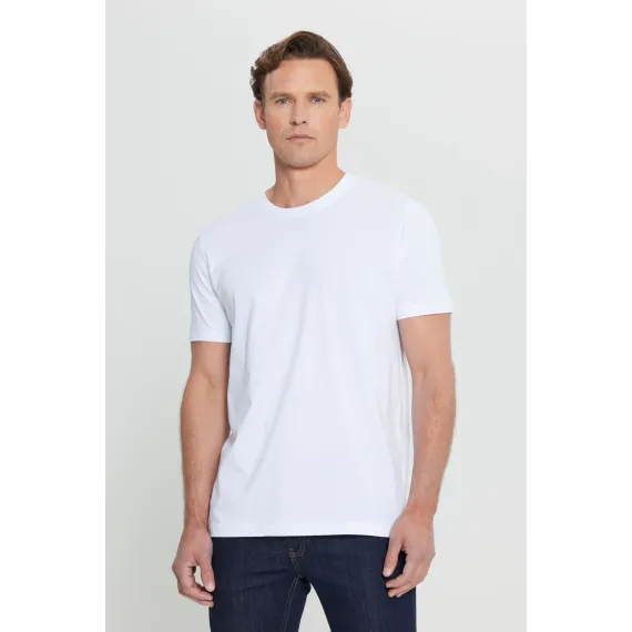 Мужская белая футболка Slim Fit с круглым вырезом, 100% хлопок ALTINYILDIZ CLASSICS, Reňk: Ak, Ölçeg: S, 2 image
