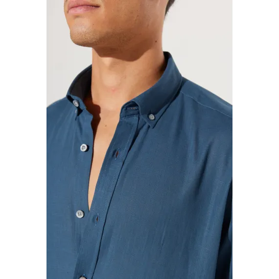Мужская рубашка из 100% хлопка Oxford Slim Fit с пуговицами на воротнике, без карманов ALTINYILDIZ CLASSICS, Цвет: Синий, Размер: M, изображение 7