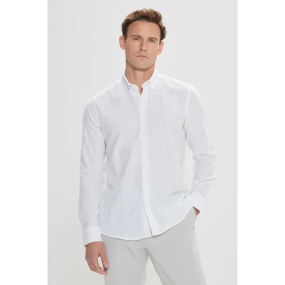 Мужская белая рубашка из 100% хлопка с фланелевой отделкой Oxford Slim Fit с пуговицами на воротнике ALTINYILDIZ CLASSICS, Reňk: Ak, Ölçeg: S, 2 image