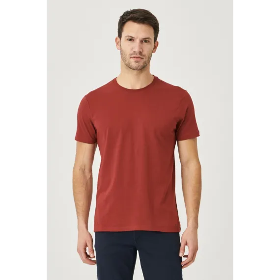Мужская футболка Slim Fit с круглым вырезом, базовый дизайн ALTINYILDIZ CLASSICS, Reňk: Çuňňur gyzyl , Ölçeg: L
