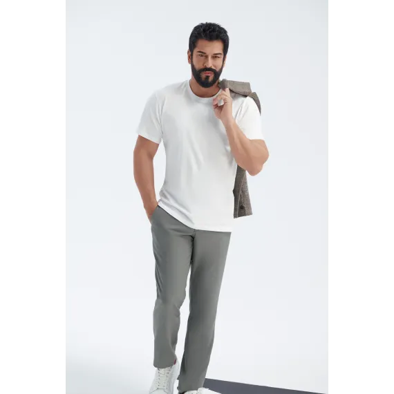 Мужская белая футболка Slim Fit с круглым вырезом, 100% хлопок ALTINYILDIZ CLASSICS, Цвет: Белый, Размер: L, изображение 5