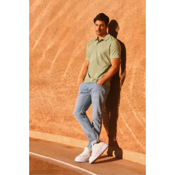 Мужская футболка с поло Slim Fit из хлопковой ткани, не линяет, зеленая ALTINYILDIZ CLASSICS, Reňk: Ýaşyl, Ölçeg: S
