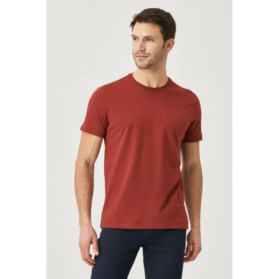 Мужская футболка Slim Fit с круглым вырезом, базовый дизайн ALTINYILDIZ CLASSICS, Reňk: Çuňňur gyzyl , Ölçeg: L, 4 image