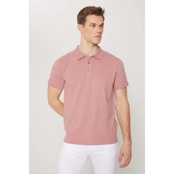 Мужская футболка с поло воротником, Slim Fit, узкая посадка, не мнется ALTINYILDIZ CLASSICS, Reňk: Gülgüne, Ölçeg: S, 6 image
