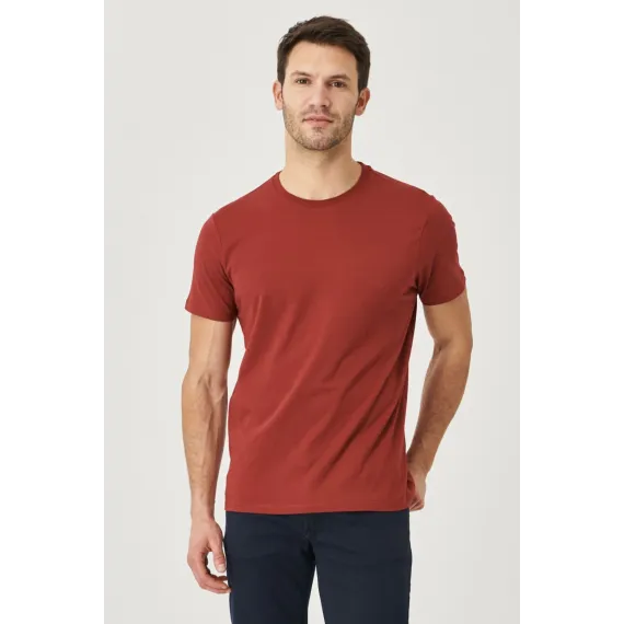 Мужская футболка Slim Fit с круглым вырезом, базовый дизайн ALTINYILDIZ CLASSICS, Reňk: Çuňňur gyzyl , Ölçeg: L, 5 image