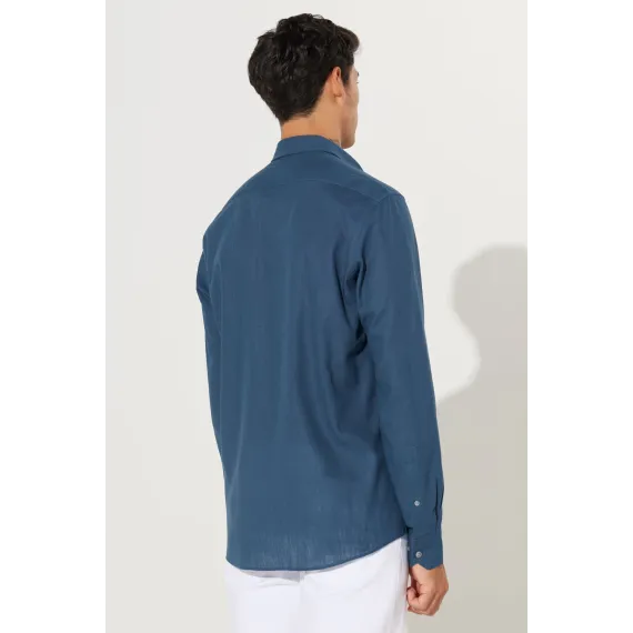 Мужская рубашка из 100% хлопка Oxford Slim Fit с пуговицами на воротнике, без карманов ALTINYILDIZ CLASSICS, Цвет: Синий, Размер: S, изображение 8
