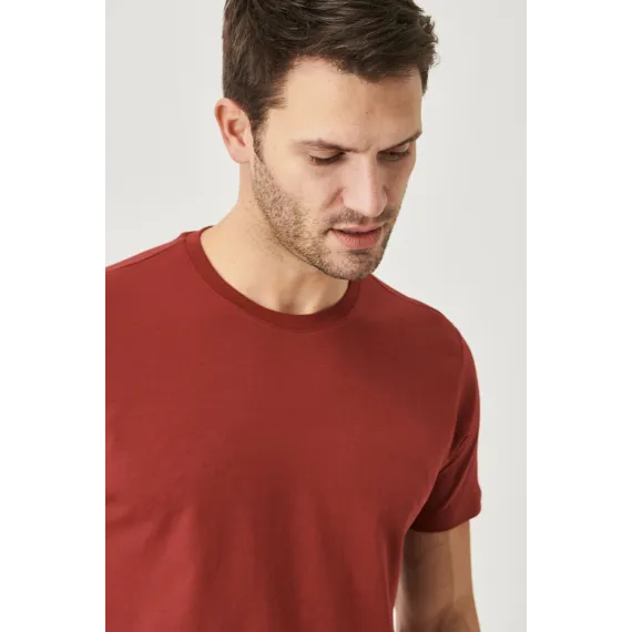 Мужская футболка Slim Fit с круглым вырезом, базовый дизайн ALTINYILDIZ CLASSICS, Reňk: Çuňňur gyzyl , Ölçeg: L, 2 image