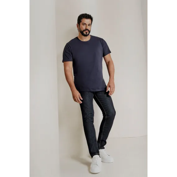 Мужская футболка Slim Fit с круглым вырезом, базовый дизайн ALTINYILDIZ CLASSICS, Reňk: Goýy gök, Ölçeg: S, 2 image