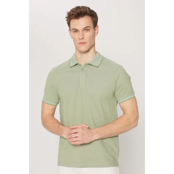 Мужская футболка с поло Slim Fit из хлопковой ткани, не линяет, зеленая ALTINYILDIZ CLASSICS, Reňk: Ýaşyl, Ölçeg: S, 3 image