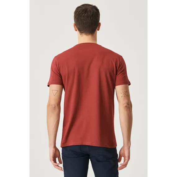 Мужская футболка Slim Fit с круглым вырезом, базовый дизайн ALTINYILDIZ CLASSICS, Reňk: Çuňňur gyzyl , Ölçeg: L, 6 image