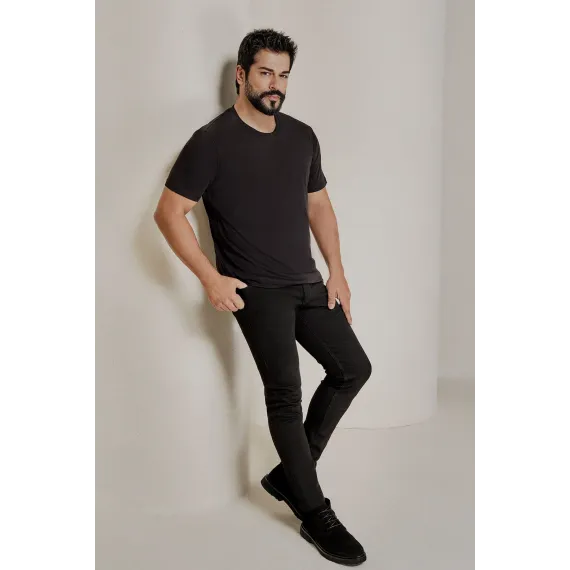 Мужская черная футболка Slim Fit с круглым вырезом ALTINYILDIZ CLASSICS, Reňk: Gara, Ölçeg: S, 2 image
