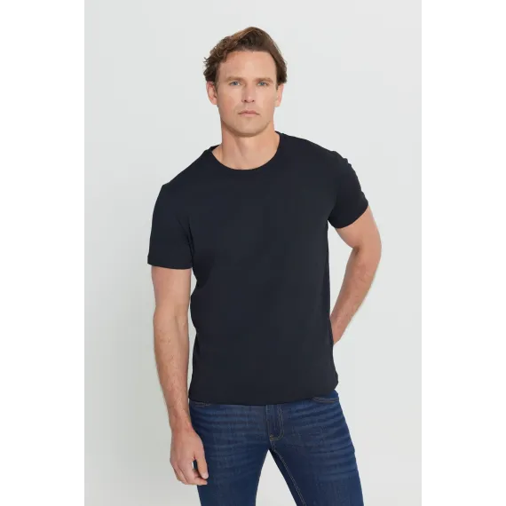 Мужская черная футболка Slim Fit с круглым вырезом ALTINYILDIZ CLASSICS, Reňk: Gara, Ölçeg: S, 5 image