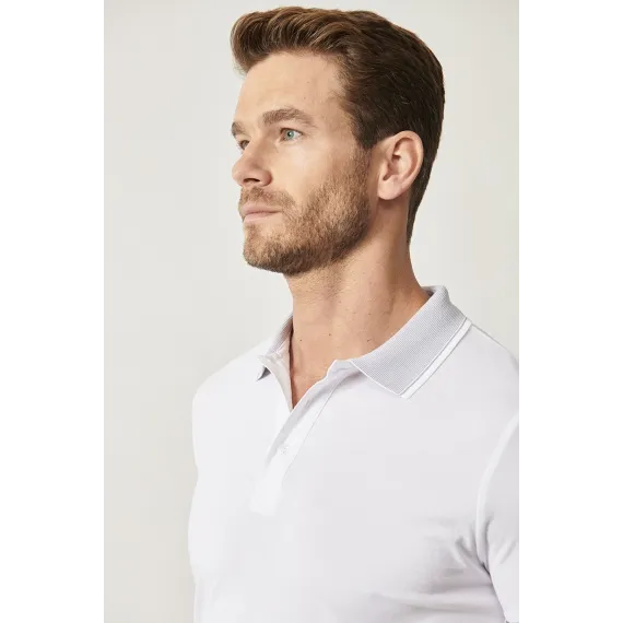 Мужская хлопковая футболка Slim Fit с отложным воротником, не мнется ALTINYILDIZ CLASSICS, Reňk: Ak, Ölçeg: XL, 3 image